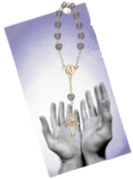 Penitent hands outstretched to receive a rosary.